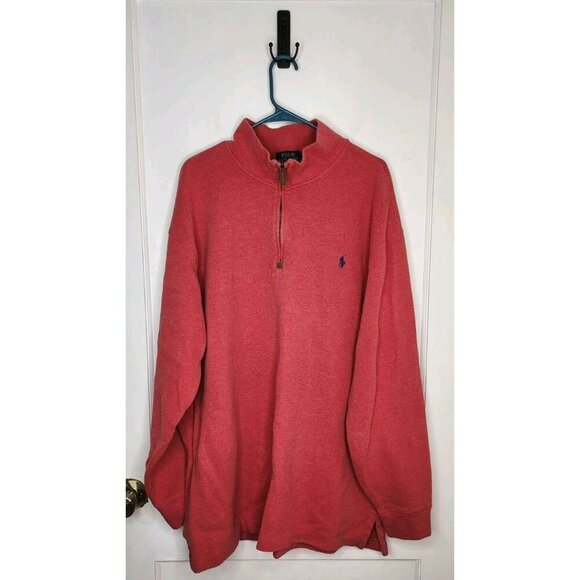 Size 2XLT Polo Ralph Lauren Red Pink 1/4 Zip Mock Neck Sweater 100% Cotton - Picture 1 of 5